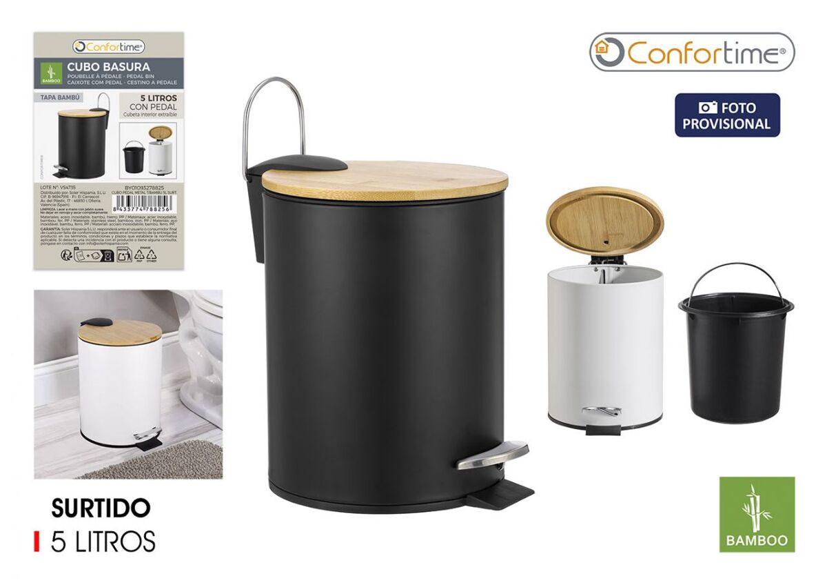 Balde do lixo BAÑO 5 litros metal e bambu