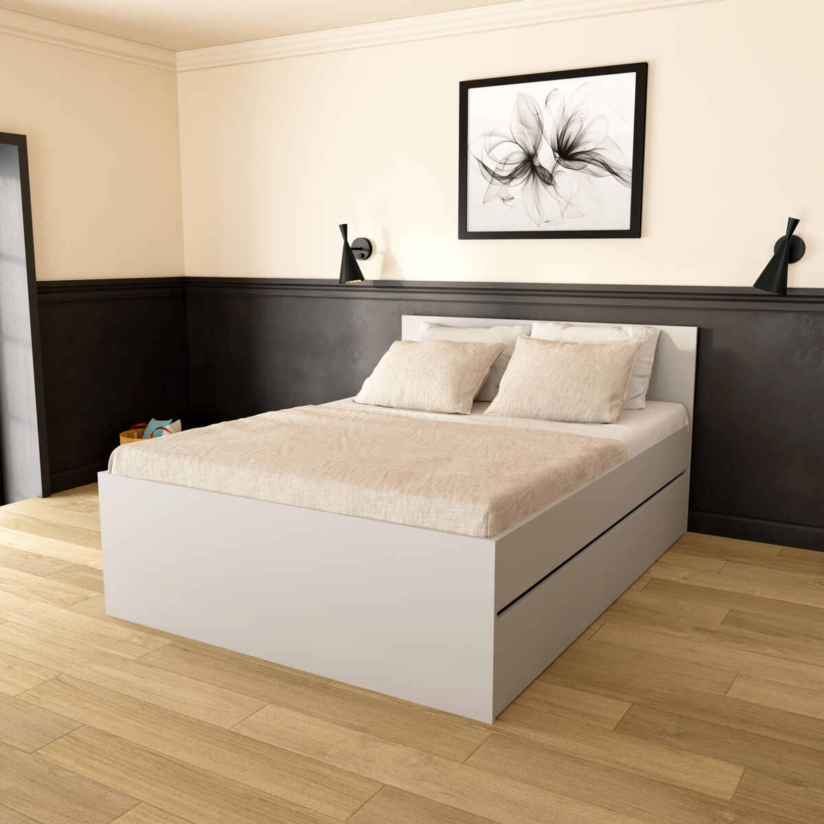 Cama BETA 140x190cm com 3 gavetas branco