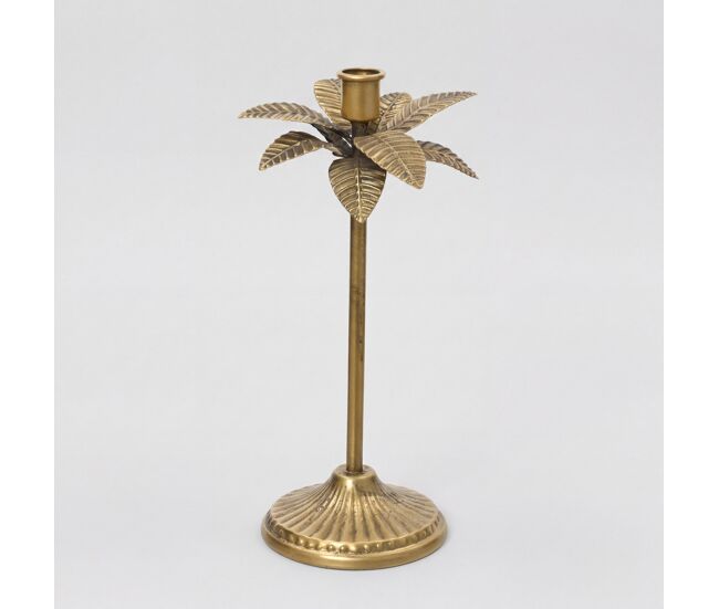 Castiçal palm metal dourado 28,5x16,5cm