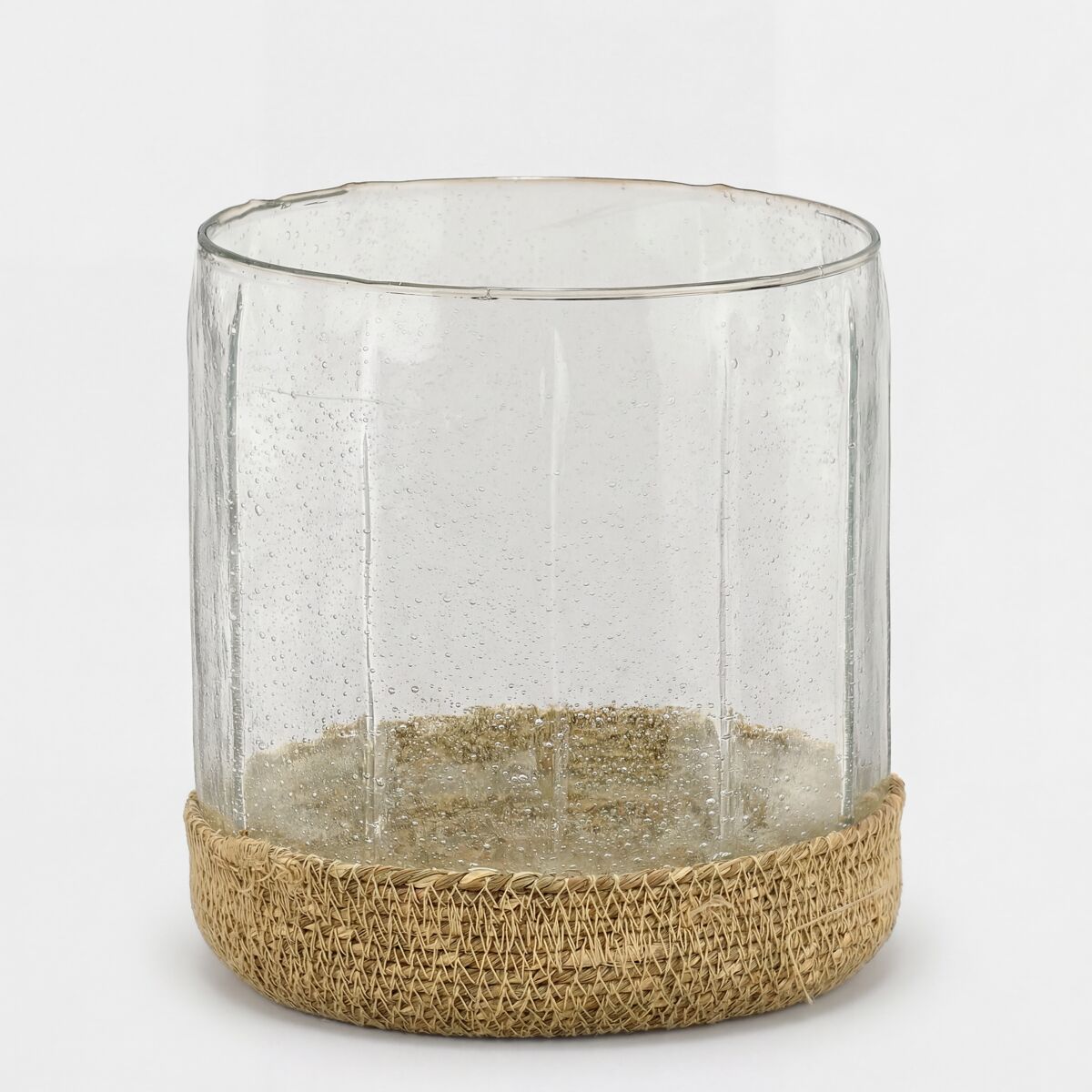 Castiçal mauia em vidro e seagrass 19cm