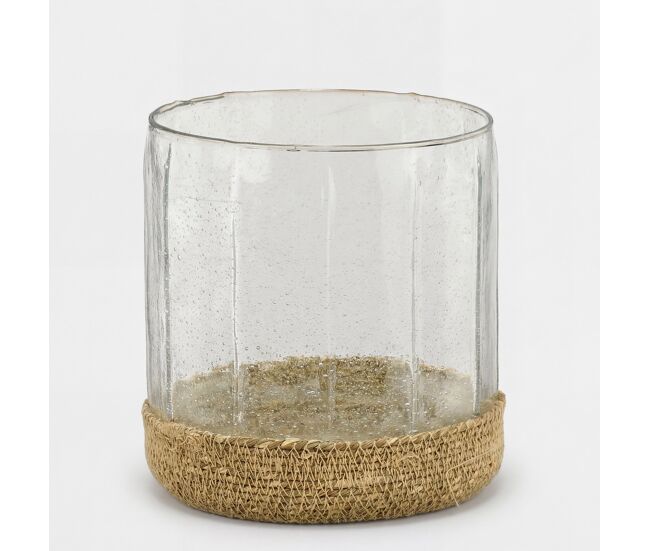 Castiçal mauia em vidro e seagrass 19cm