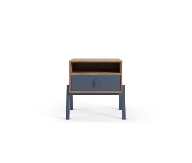 Mesa cabeceira thyra carvalho e azul com gaveta e abertura - conforama