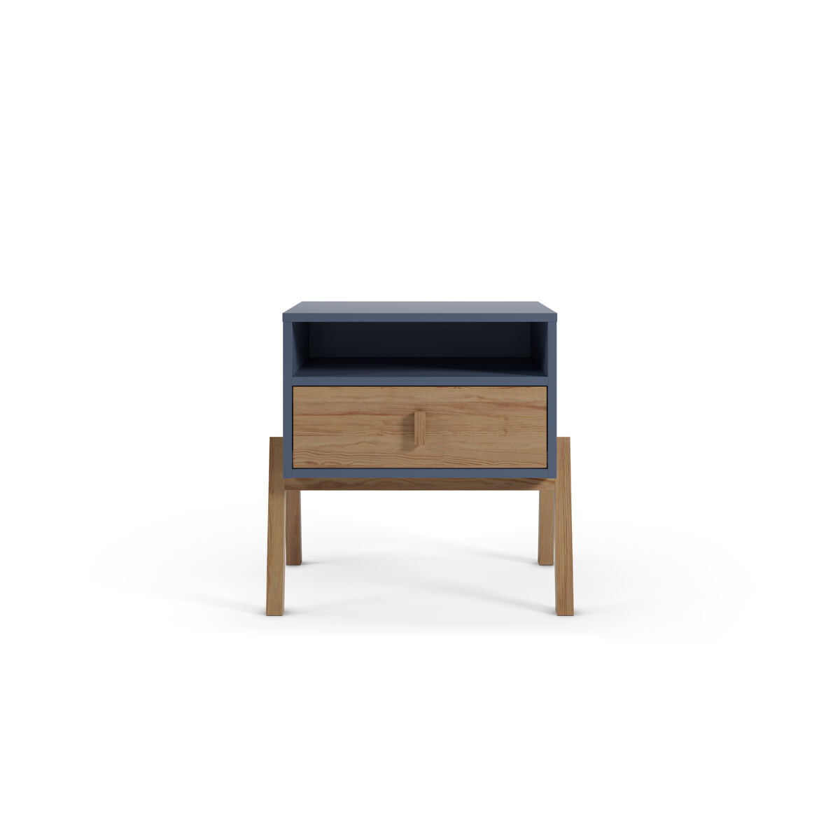 Mesa cabeceira thyra azul e carvalho com gaveta e abertura - conforama