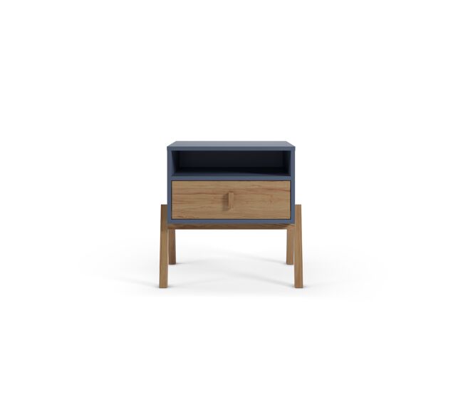 Mesa cabeceira thyra azul e carvalho com gaveta e abertura - conforama