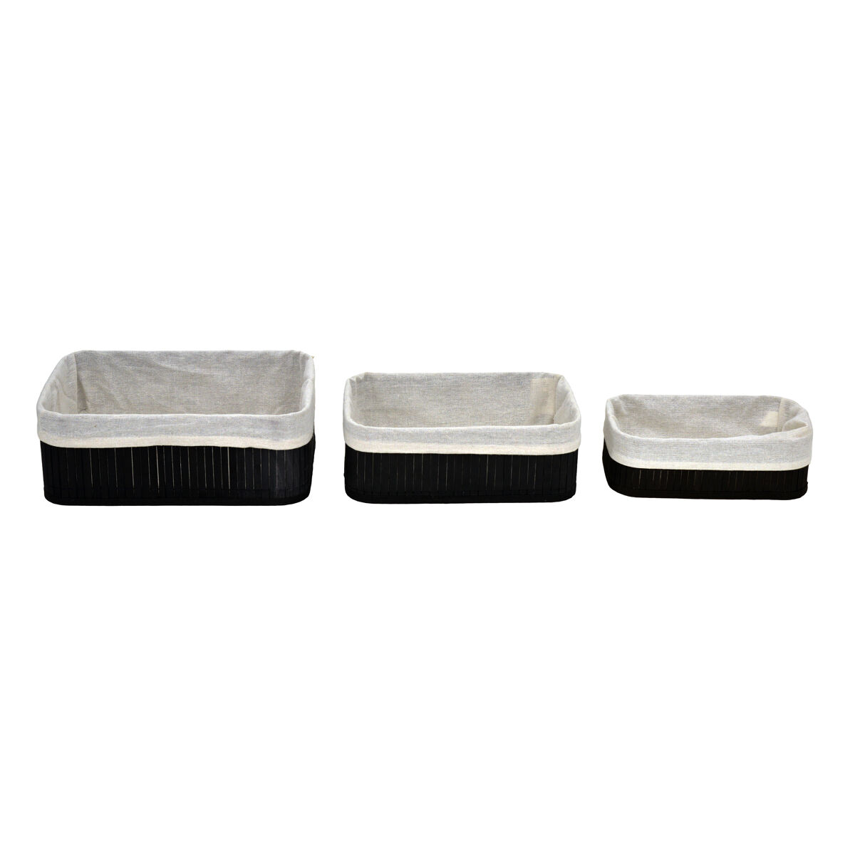 Conjunto de 3 cestos mar em bambu 33x23x12cm preto e branco