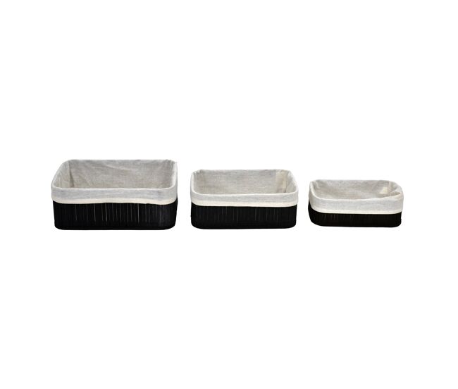 Conjunto de 3 cestos mar em bambu 33x23x12cm preto e branco