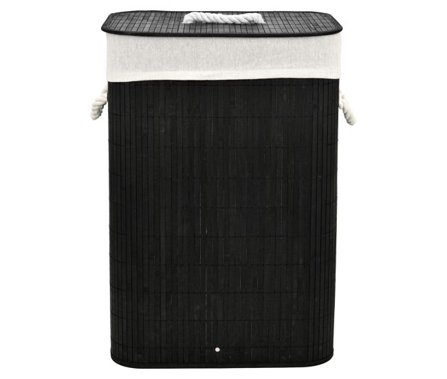 Cesto para roupa suja cora bambu 40x30x60cm preto e branco