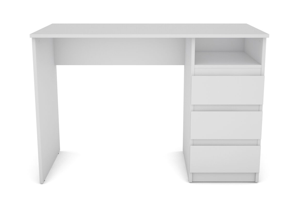 Secretária de escritório CARLOS 3 gavetas e 1 prateleira branca