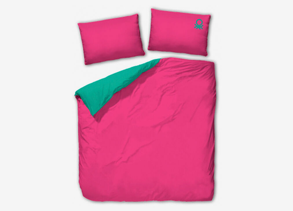 Capa edredão BENETTON rosa e verde 180cm