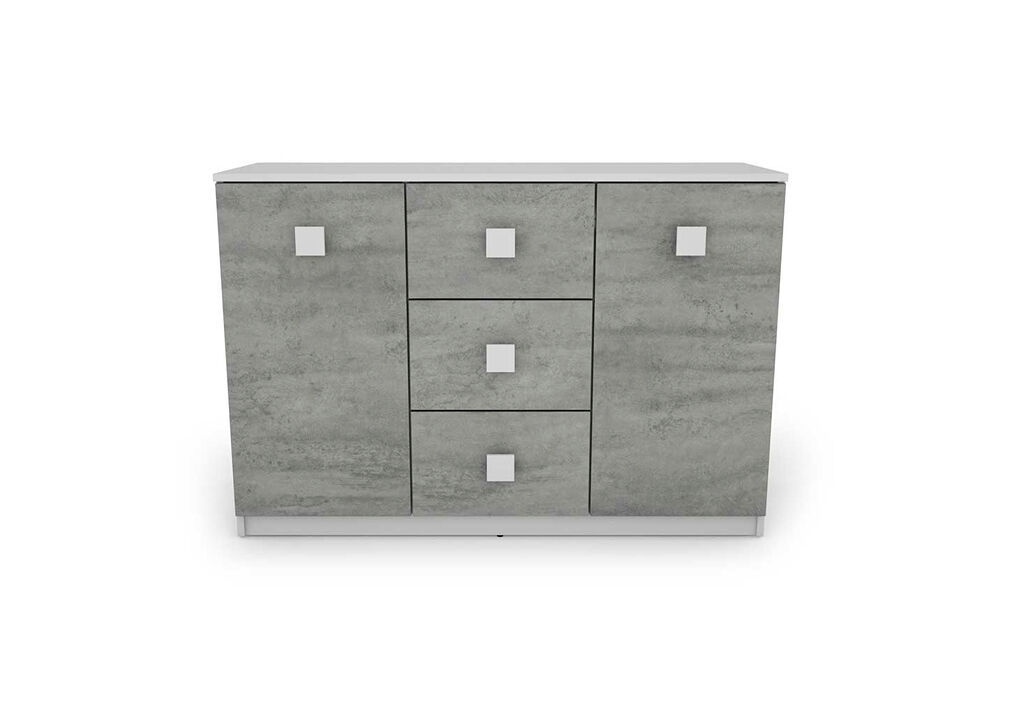 Aparador 2 portas 3 gavetas SEATTLE Branco/cinza