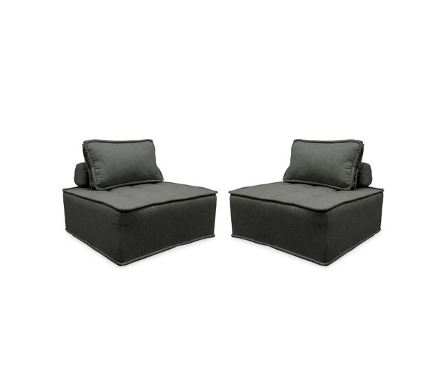 Sofá modular em tecido estofado de 2 lugares, dao, gris, 90x90x40 cm