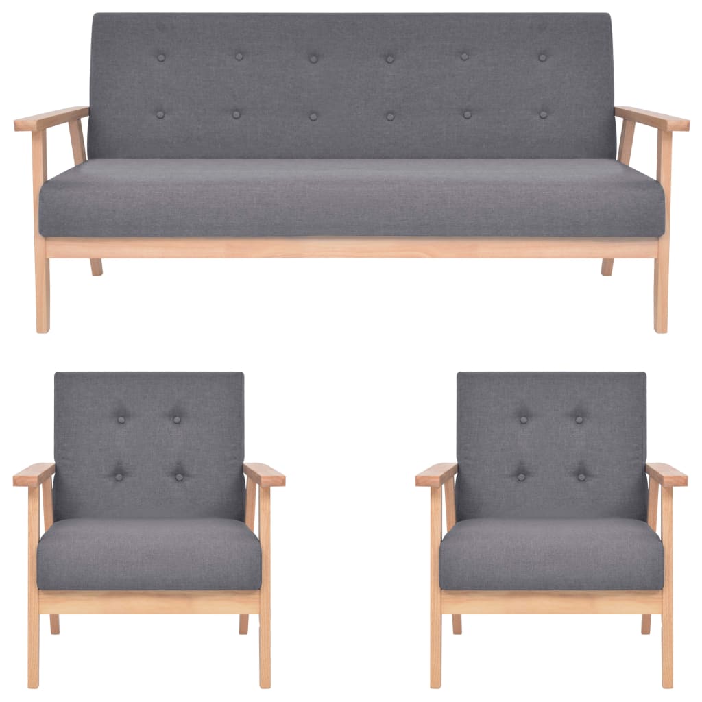 Vidaxl conjunto de sofás 3 pcs tecido cinzento-escuro