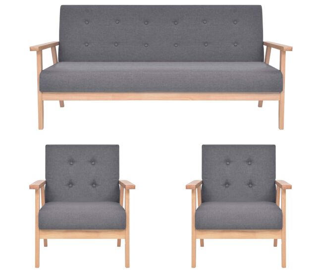Vidaxl conjunto de sofás 3 pcs tecido cinzento-escuro