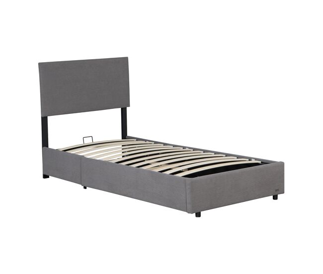 Cama estofada juva cord com estrutura de ripas 90x200 cm - cinzento corium