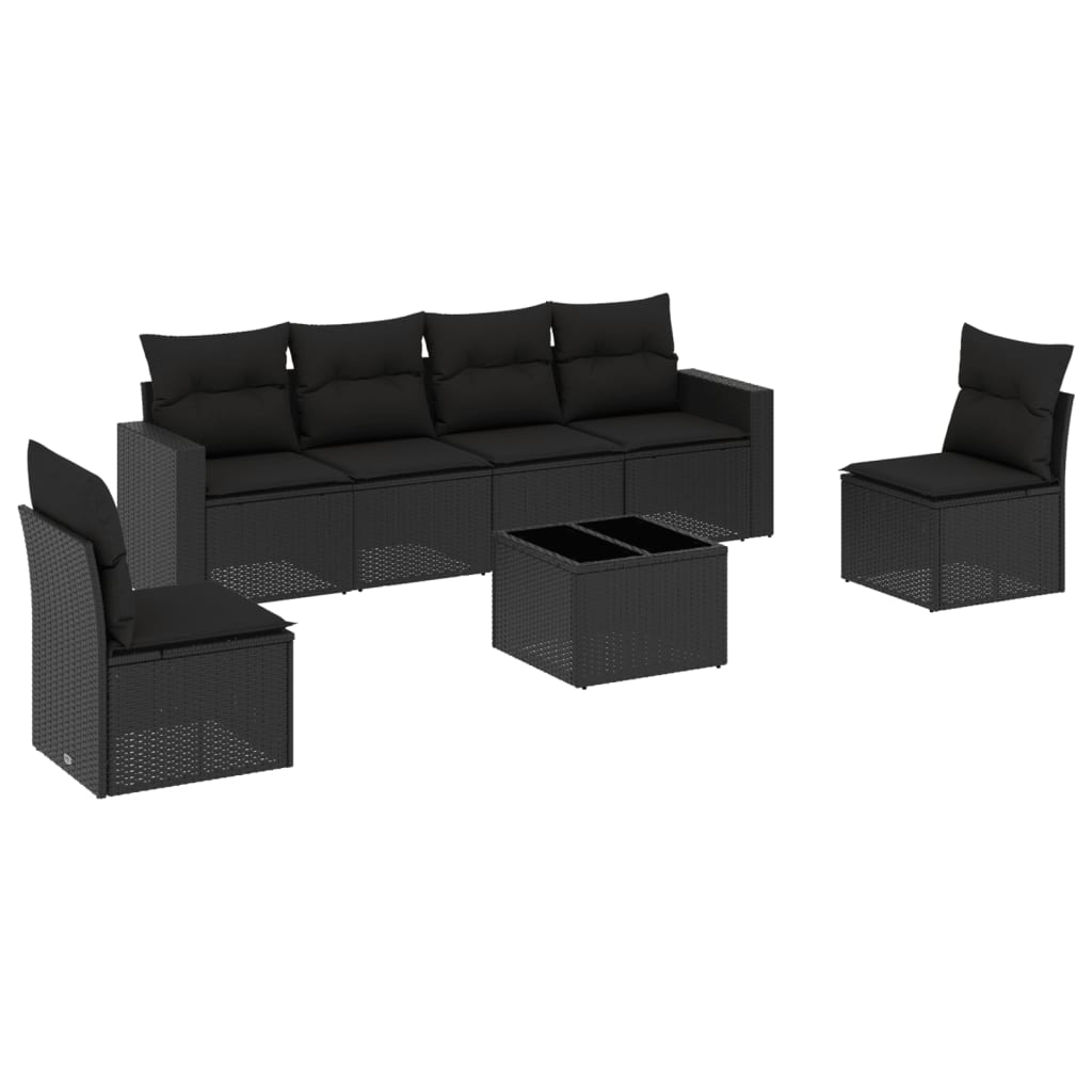 Vidaxl 7 pcs conjunto de sofás p/ jardim c/ almofadões vime pe preto