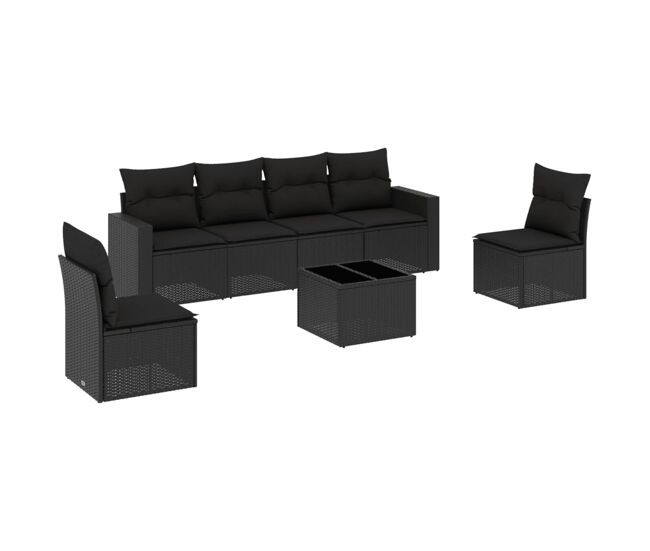 Vidaxl 7 pcs conjunto de sofás p/ jardim c/ almofadões vime pe preto