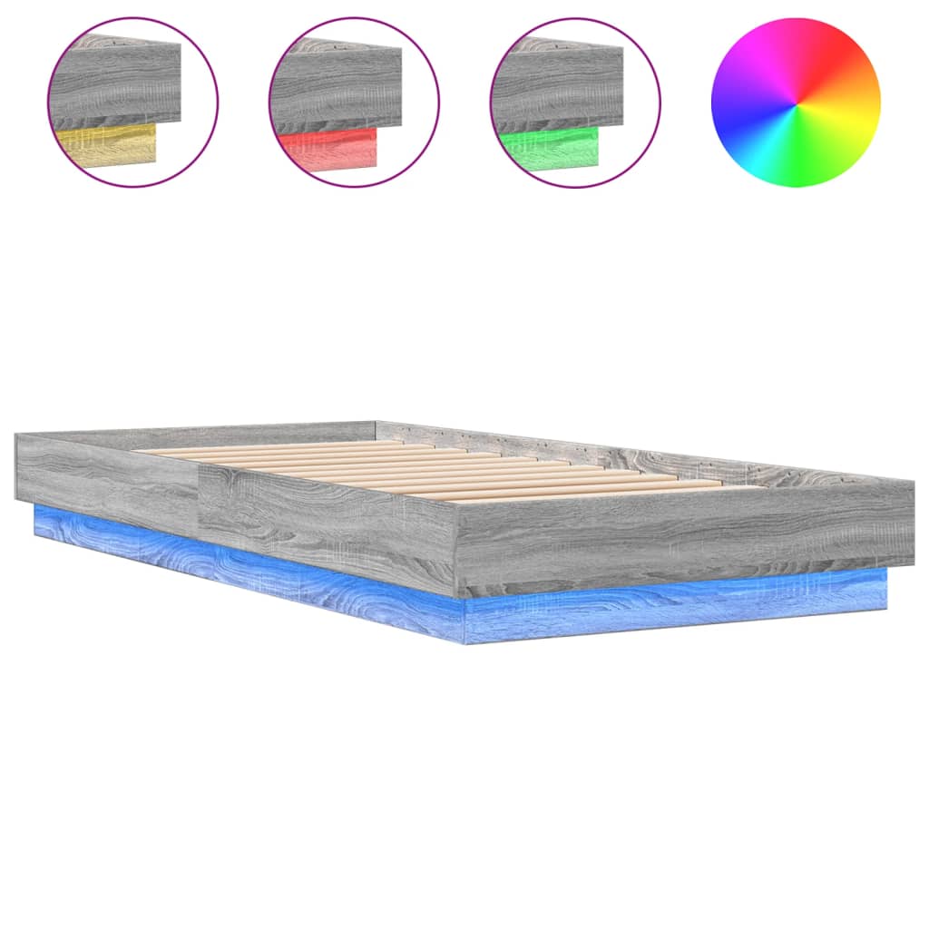 Estrutura de cama de solteiro para adultos com luzes led 100x200 cm cinzento sonoma