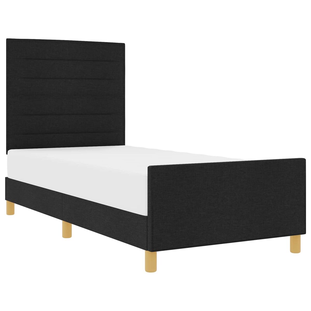 Estrutura de cama de solteiro para adultos com cabeceira preto 80 x 200 cm tecido