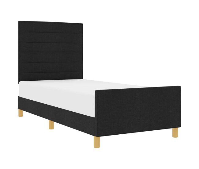 Estrutura de cama de solteiro para adultos com cabeceira preto 80 x 200 cm tecido