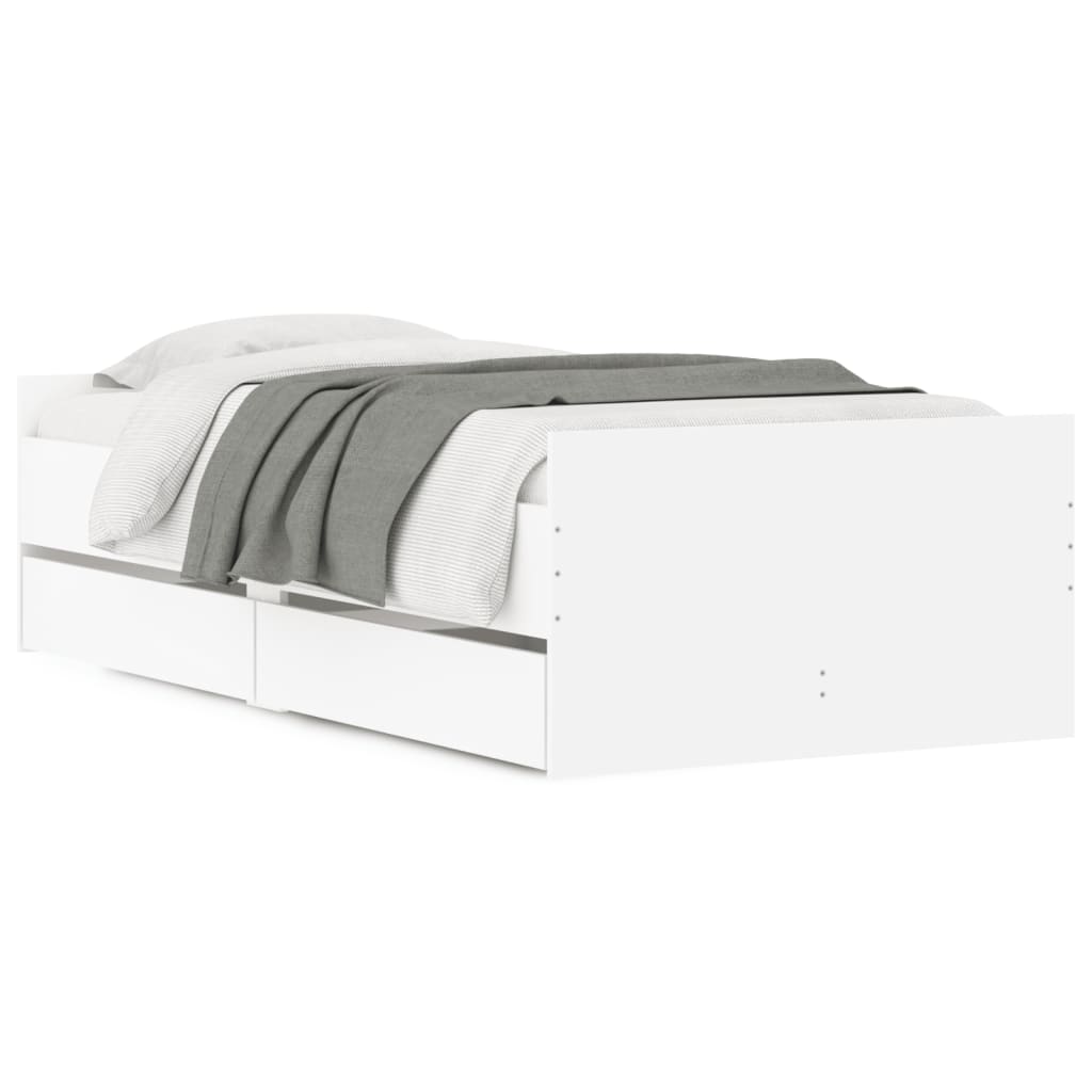 Estrutura de cama de solteiro para adultos com gavetas 90x190 cm branco