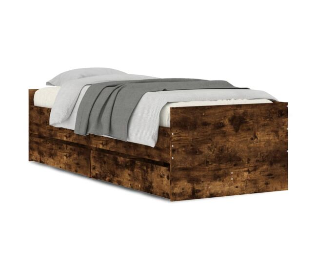 Estrutura de cama de solteiro para adultos com gavetas 100x200 cm carvalho fumado