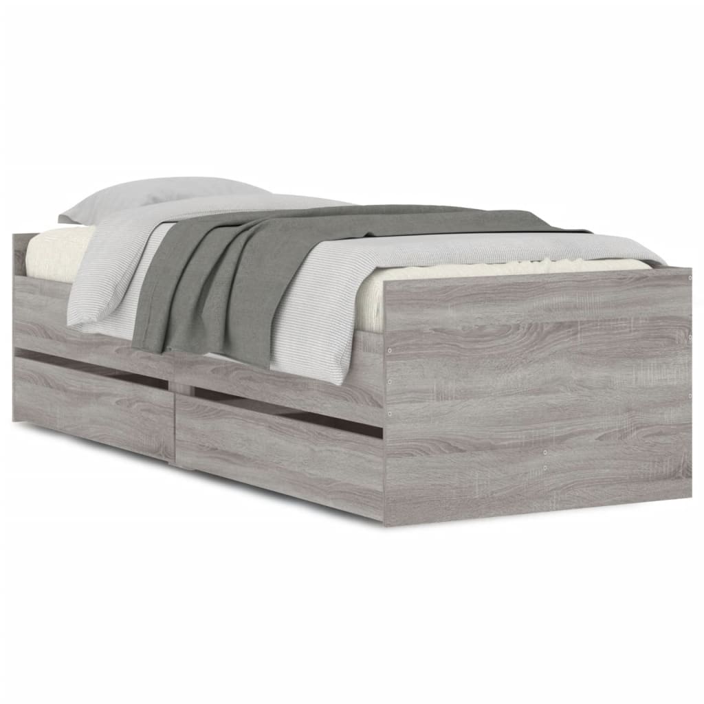Estrutura de cama de solteiro para adultos com gavetas 90x200 cm cinzento sonoma