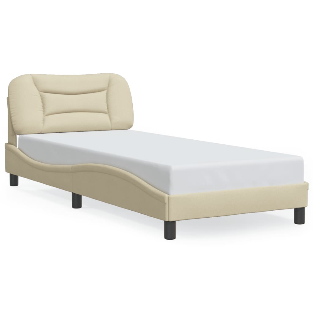Estrutura de cama de solteiro para adultos com led 90x190 cm tecido creme
