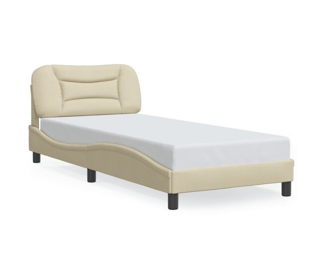 Estrutura de cama de solteiro para adultos com led 90x190 cm tecido creme