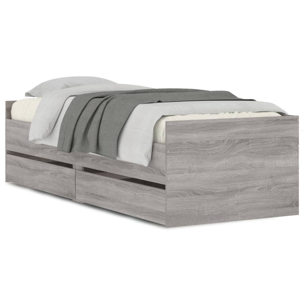 Estrutura de cama de solteiro para adultos com gavetas 100x200 cm cinzento sonoma