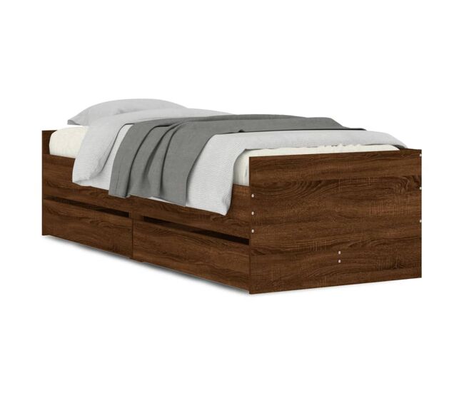 Estrutura de cama de solteiro para adultos solteiro pequena c/ gavetas carvalho castanho