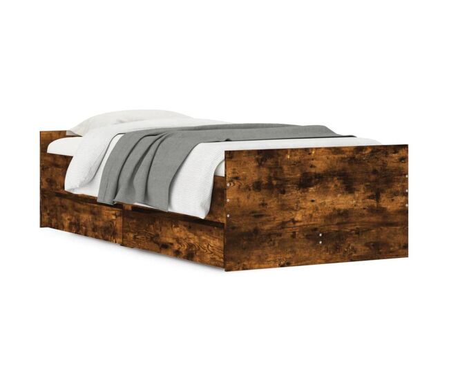 Estrutura de cama de solteiro para adultos com gavetas 100x200 cm carvalho fumado