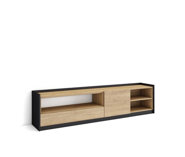 Móvel de tv, muito espaço de arrumação, 207x37x50 cm, para televisores até 80", étagère para tv, estilo moderno, carvalho e noir