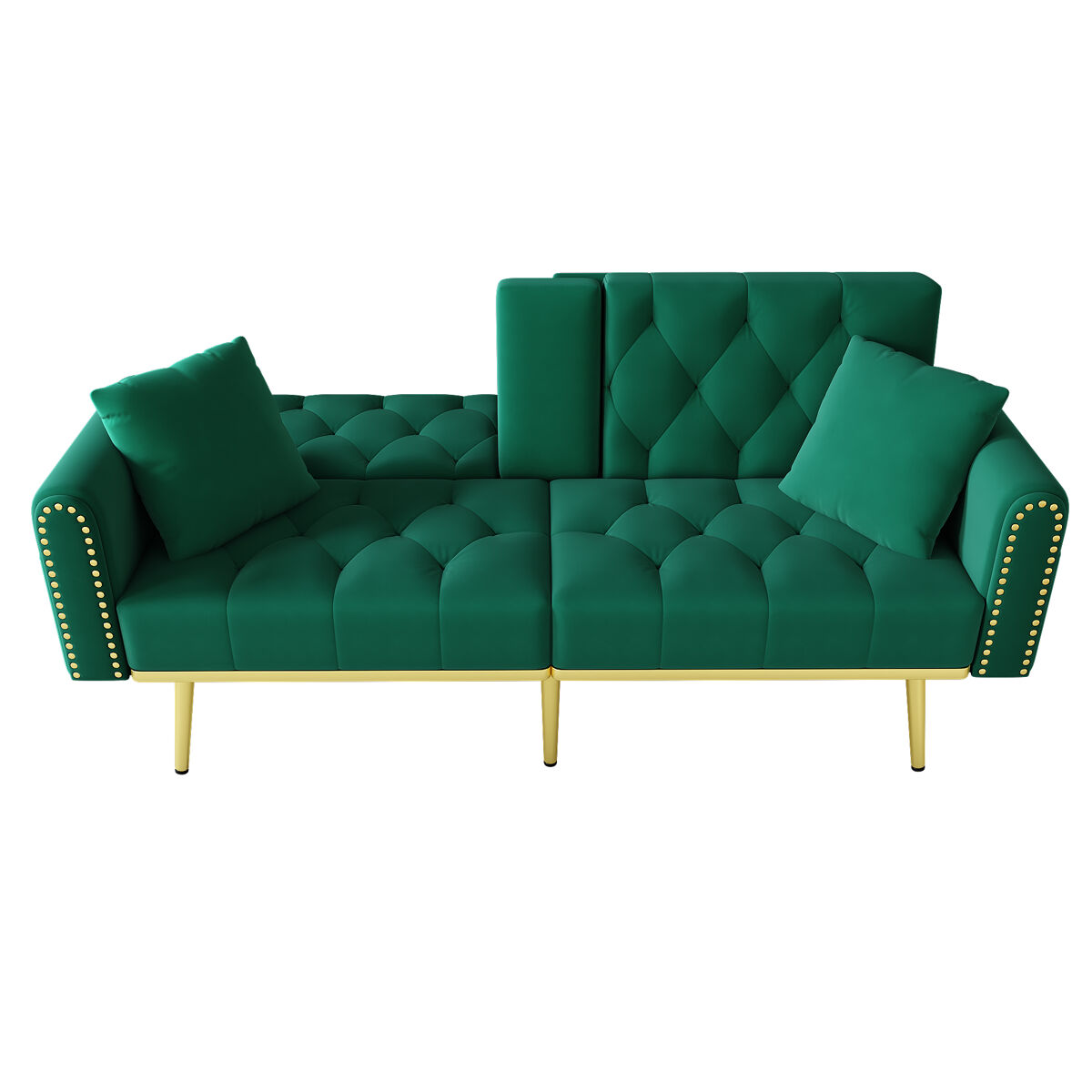 Sofá-cama dobrável 2 lugares fixa de veludo,verde