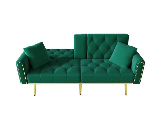 Sofá-cama dobrável 2 lugares fixa de veludo,verde