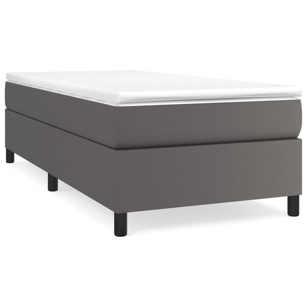 Estrutura de cama de solteiro para adultos com molas 100x200 cm couro artificial cinzento