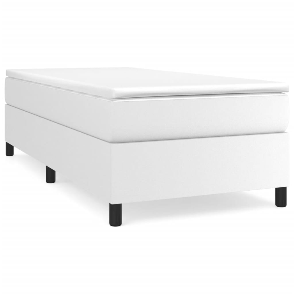 Estrutura de cama de solteiro para adultos com molas 90x190 cm couro artificial branco
