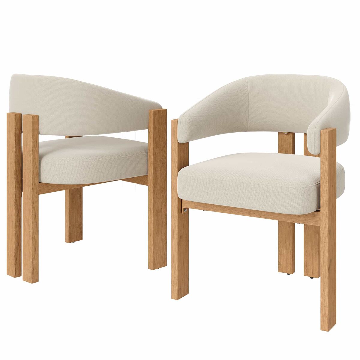 Cadeira de jantar ergonómica (2 unidades) – estofada, pés de ferro resistentes, design em madeira – bege, natural