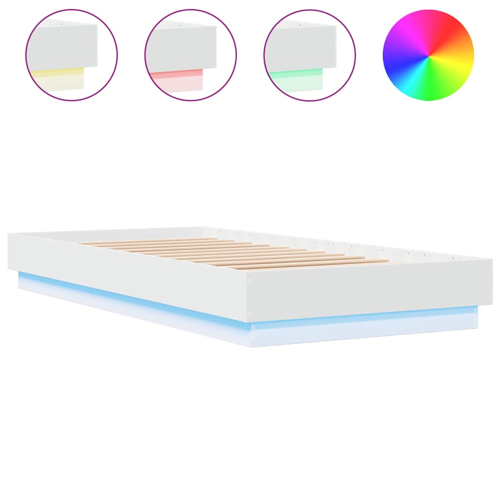 Estrutura de cama de solteiro para adultos com luzes led 100x200 cm branco