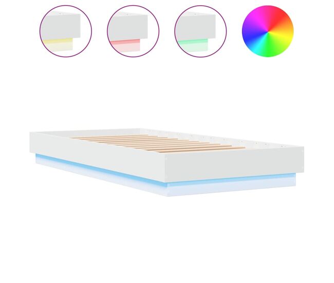 Estrutura de cama de solteiro para adultos com luzes led 100x200 cm branco