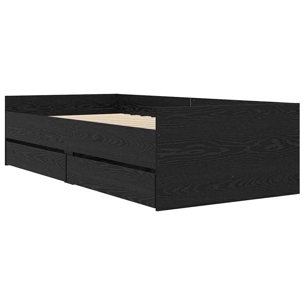 Estrutura de cama de solteiro para adultos com gaveta carvalho preto 90 x 190 cm