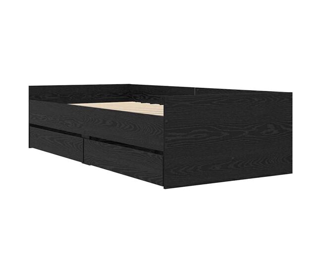 Estrutura de cama de solteiro para adultos com gaveta carvalho preto 90 x 190 cm