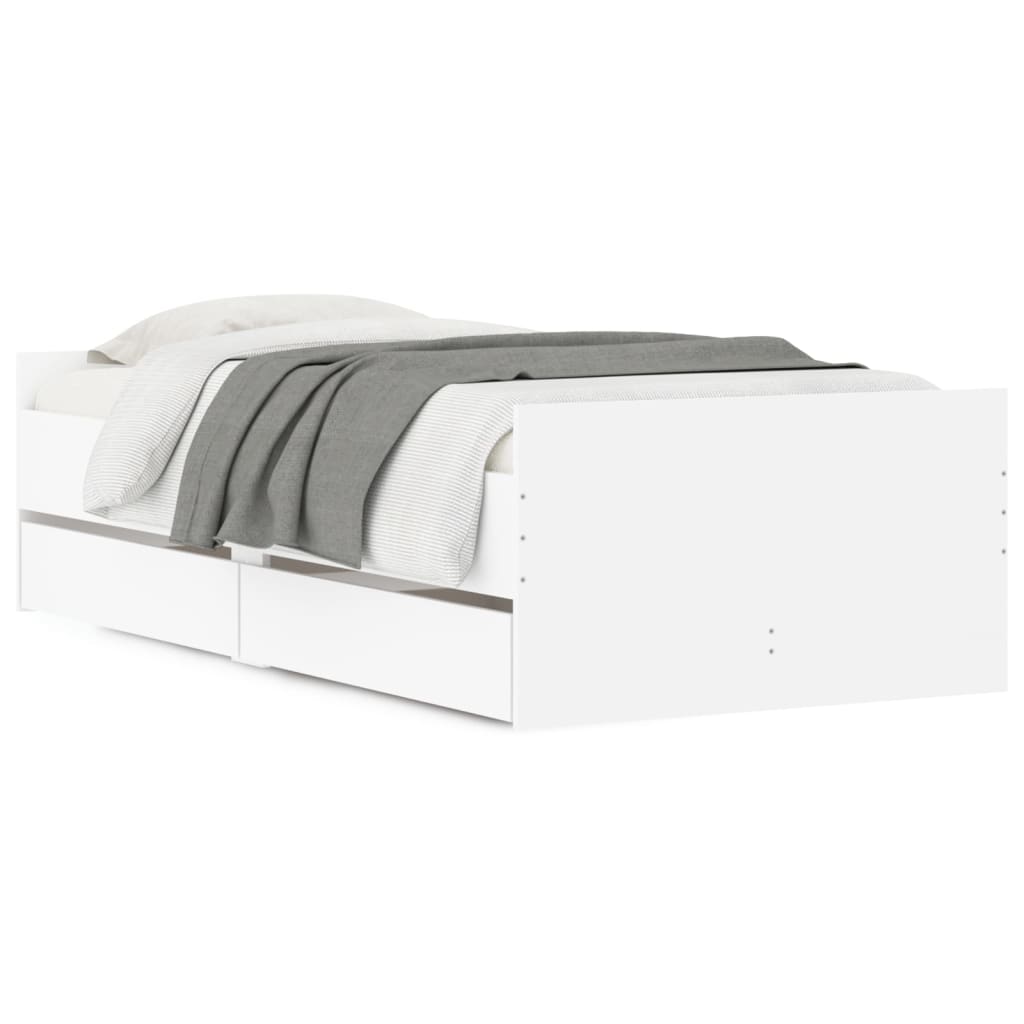 Estrutura de cama de solteiro para adultos com gavetas 90x200 cm branco