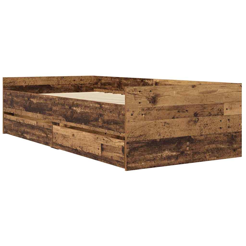 Estrutura de cama de solteiro para adultos com gaveta madeira antiga 90 x 190 cm