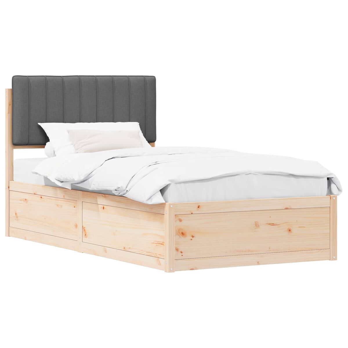 Estrutura de cama de solteiro para adultos com cabeceira estofada cinza escuro