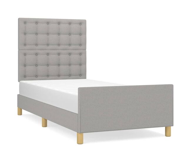 Estrutura de cama de solteiro design c/ cabeceira tecido cinza-claro 90x200 cm