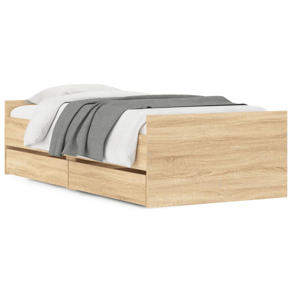 Estrutura de cama de solteiro para adultos com gavetas 90x190 cm carvalho sonoma