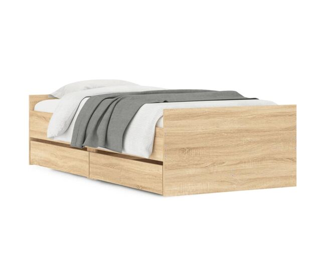 Estrutura de cama de solteiro para adultos com gavetas 90x190 cm carvalho sonoma