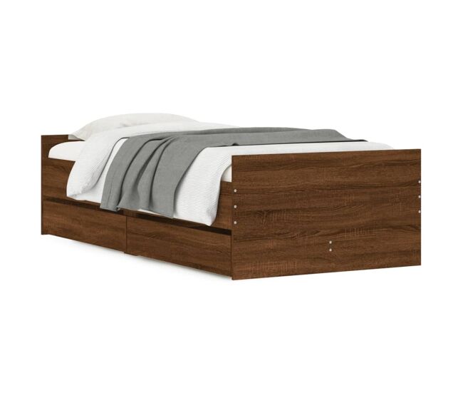Estrutura de cama de solteiro para adultos com gavetas 90x190 cm carvalho castanho