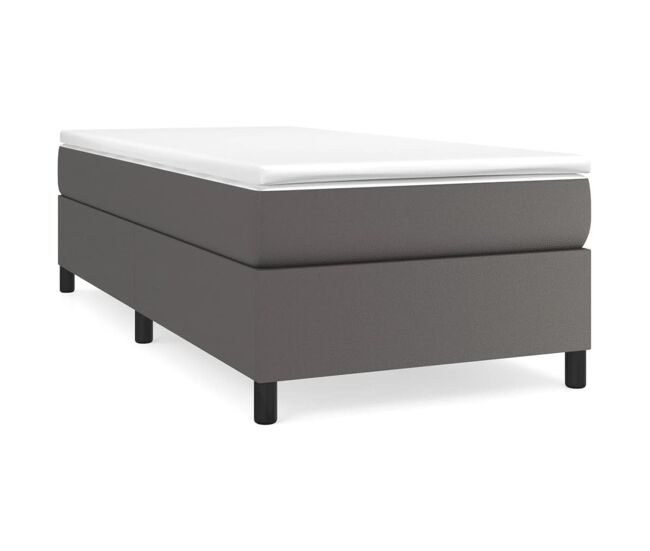 Estrutura de cama de solteiro para adultos com molas 80x200 cm couro artificial cinza