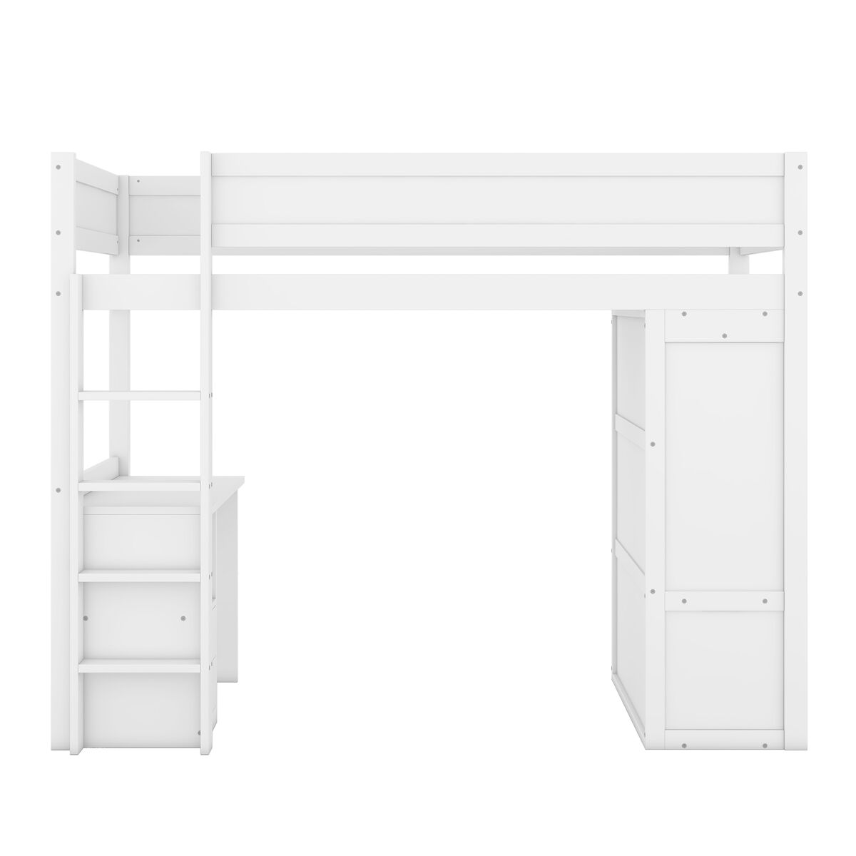 Cama mezzanine 90x200 cm - cama de criança multifunções - equipada com roupeiro e secretária - em pinho maciço - branco